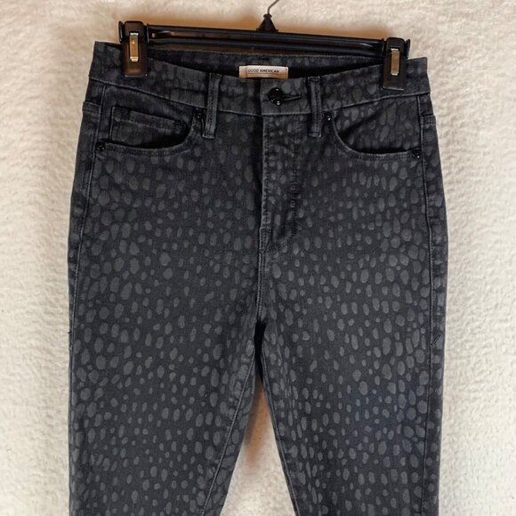 Good American Good Legs Crop Skinny Jeans Black Leopard Print Size 4 / 27 9035‎ - Picture 2 of 13